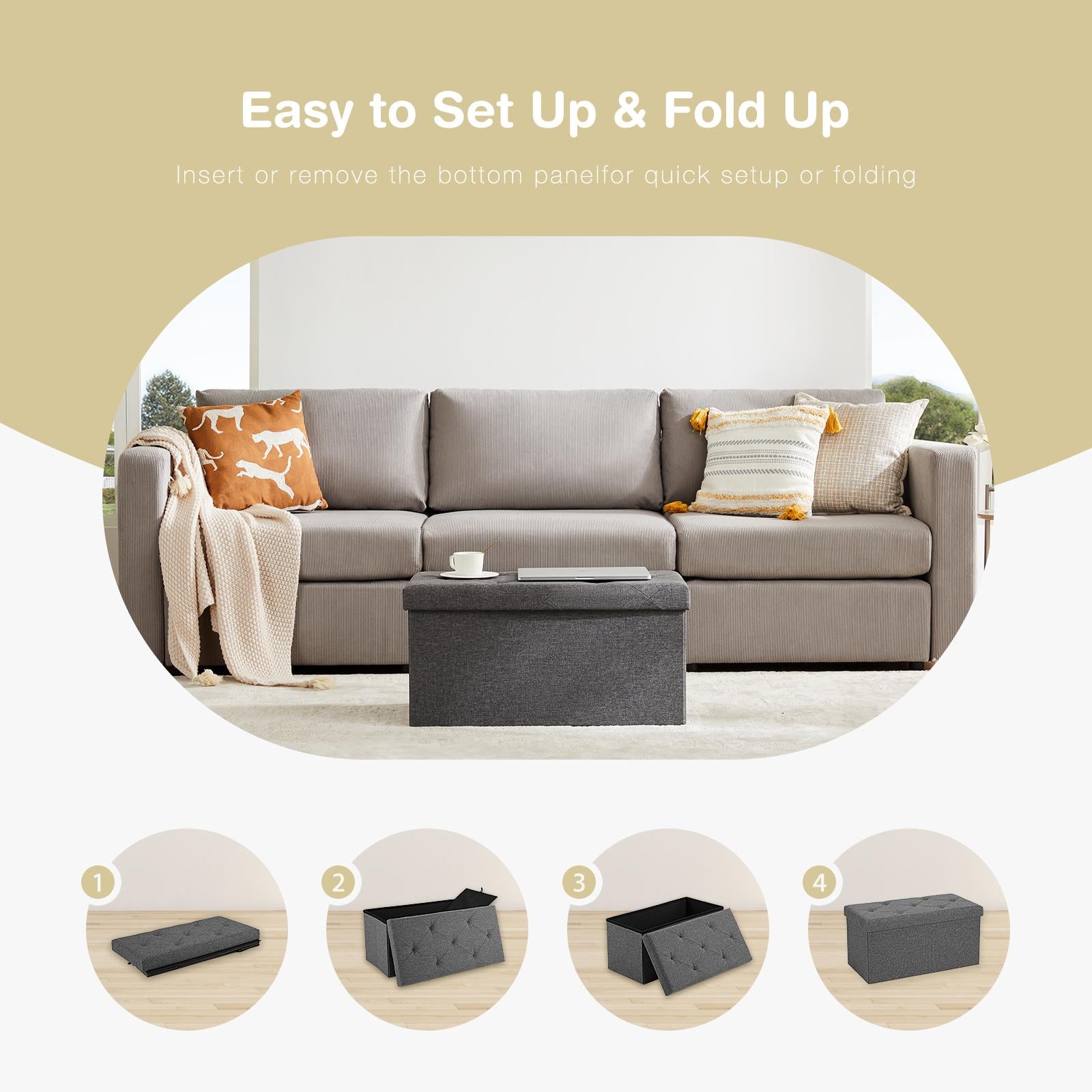 Storage Ottoman with Thicker Foam Padded Seat, Folding Foot Rest for Living Room End of Bed Bench