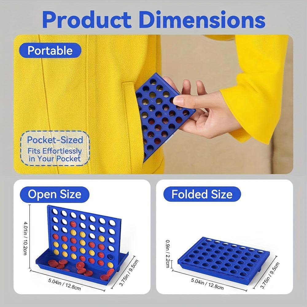 5.2-inch Portable Foldable Plastic Four-in-a-Row Game, Educational Board Game for Family Entertainment, for and Children