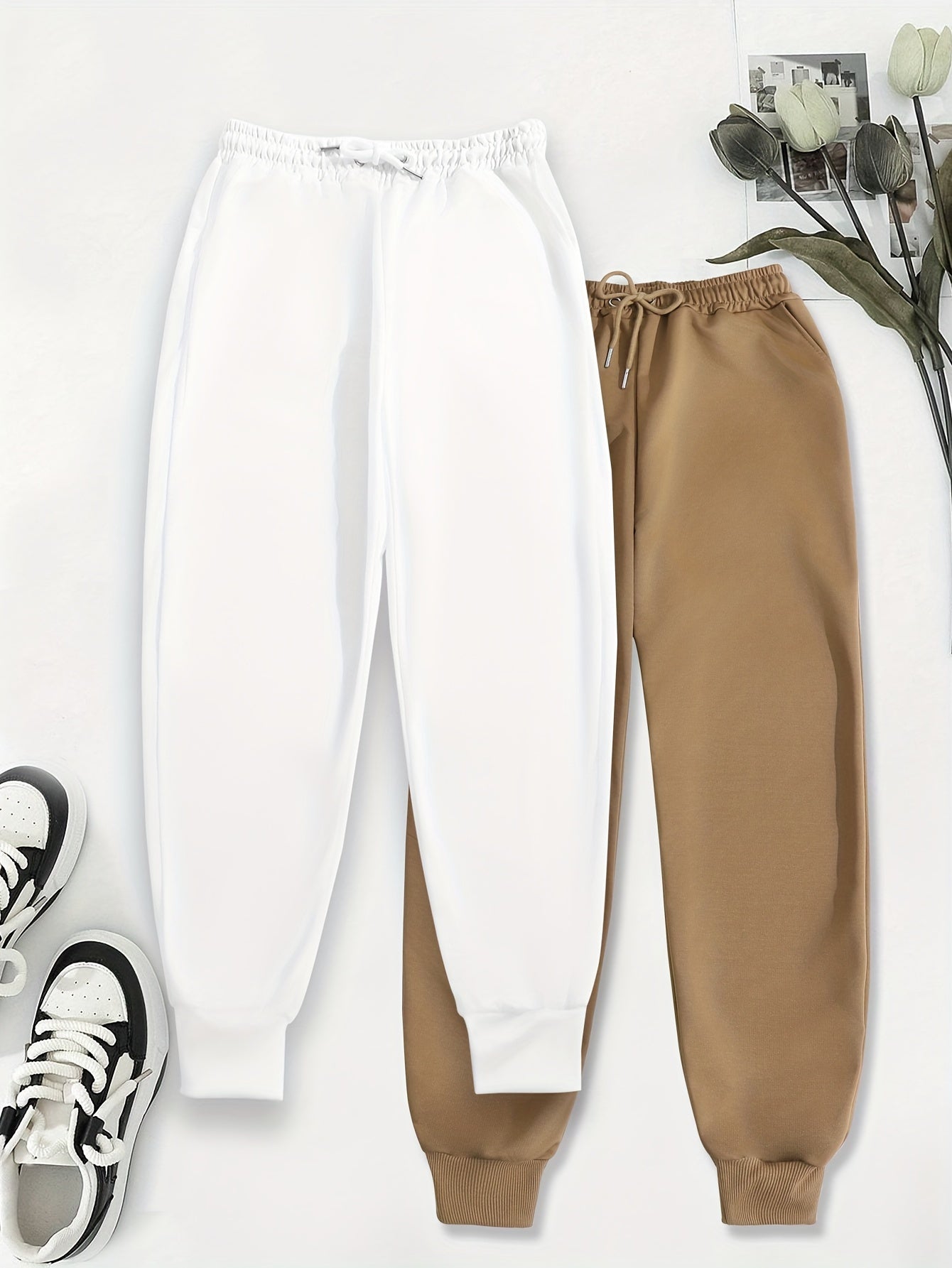 [Soft Comfortable] 2pcs Soft Comfortable Women's Casual Jogging Pants | Drawstring Waistband Sport Pants