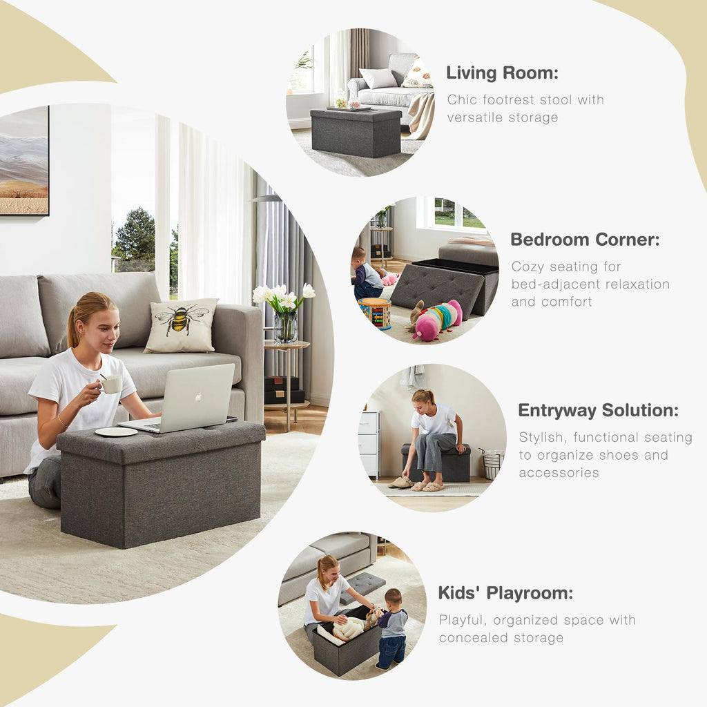 Storage Ottoman with Thicker Foam Padded Seat, Folding Foot Rest for Living Room End of Bed Bench