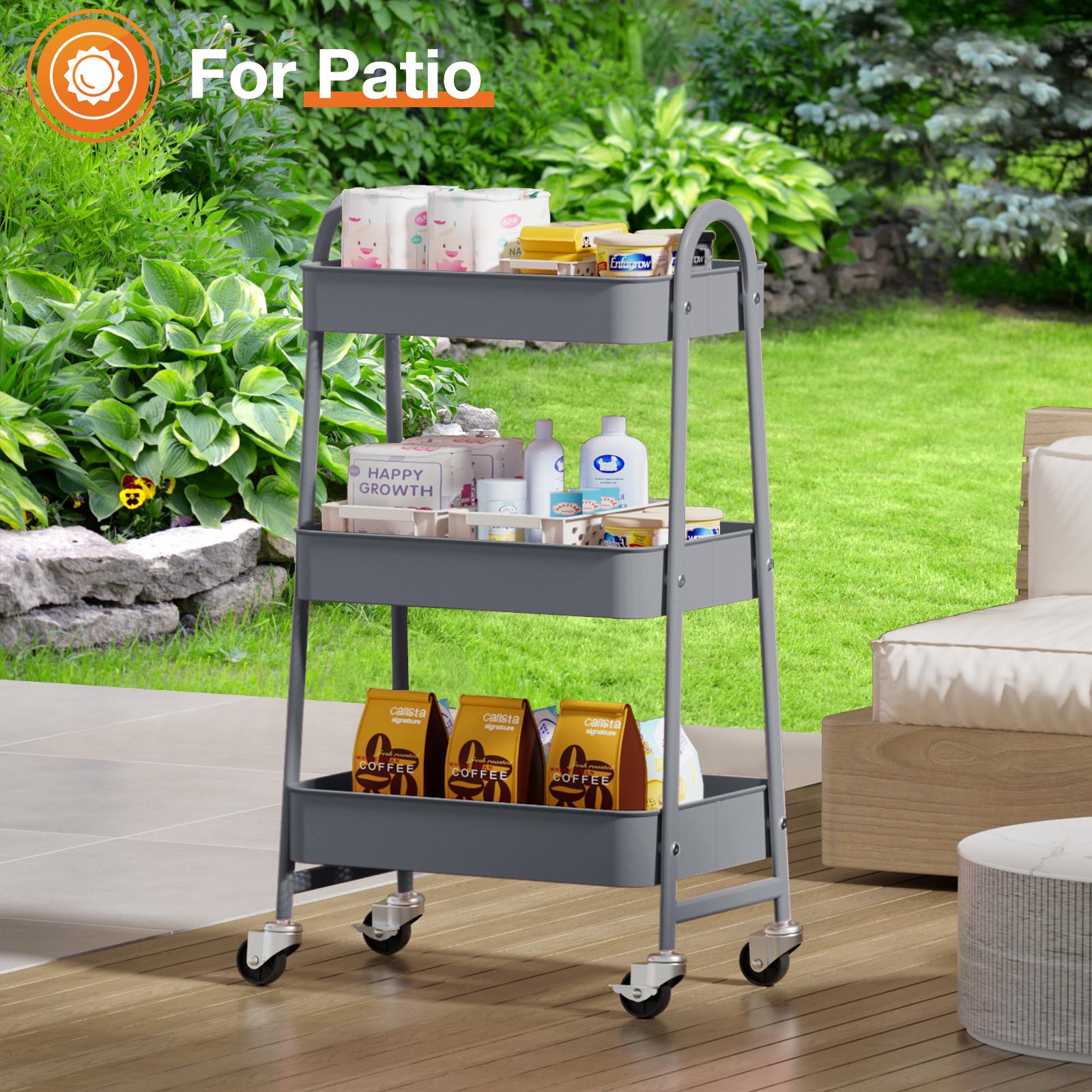 3 Tier Small Rolling Cart, Metal Utility Storage Organizer Kitchen Trolley Bathroom Laundry Room Bar Office Shelves
