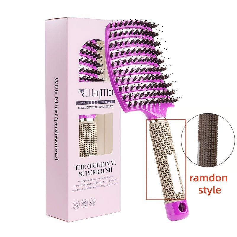 WanMei 1pc Professional Curved Vented Hair Scalp Massage Brush for Women, ABS Handle, Nylon Bristles, Long Hair Detangling Tool, Ideal for Wet Curly Hair, Hairdressing, Wedding, Valentine'S Day, Mother'S Day Gift