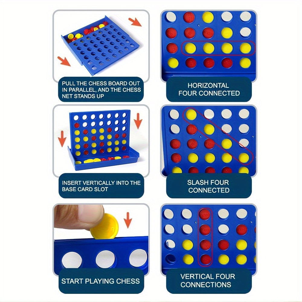 5.2-inch Portable Foldable Plastic Four-in-a-Row Game, Educational Board Game for Family Entertainment, for and Children