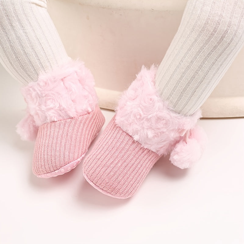 Newborn Baby Socks and First Walking Shoes for Girls, Soft Anti-Slip Warm Infant Shoes