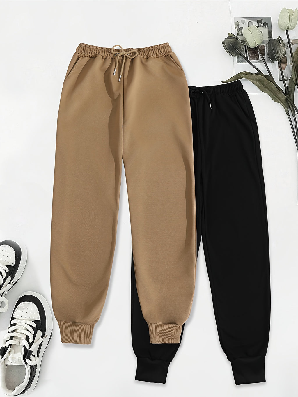 [Soft Comfortable] 2pcs Soft Comfortable Women's Casual Jogging Pants | Drawstring Waistband Sport Pants