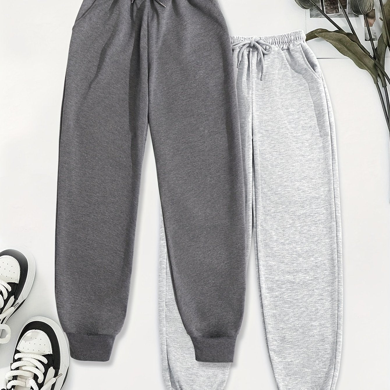 [Soft Comfortable] 2pcs Soft Comfortable Women's Casual Jogging Pants | Drawstring Waistband Sport Pants