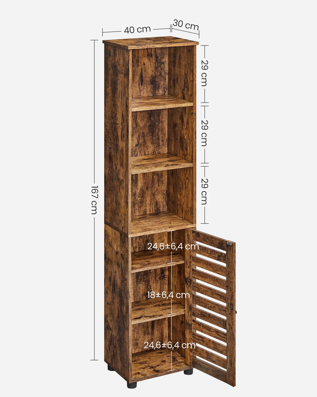 VASAGLE Bathroom Floor Cabinet, Tall Bathroom Storage Cabinet Unit, Bathroom Cabinet Freestanding, with 3 Open Compartments