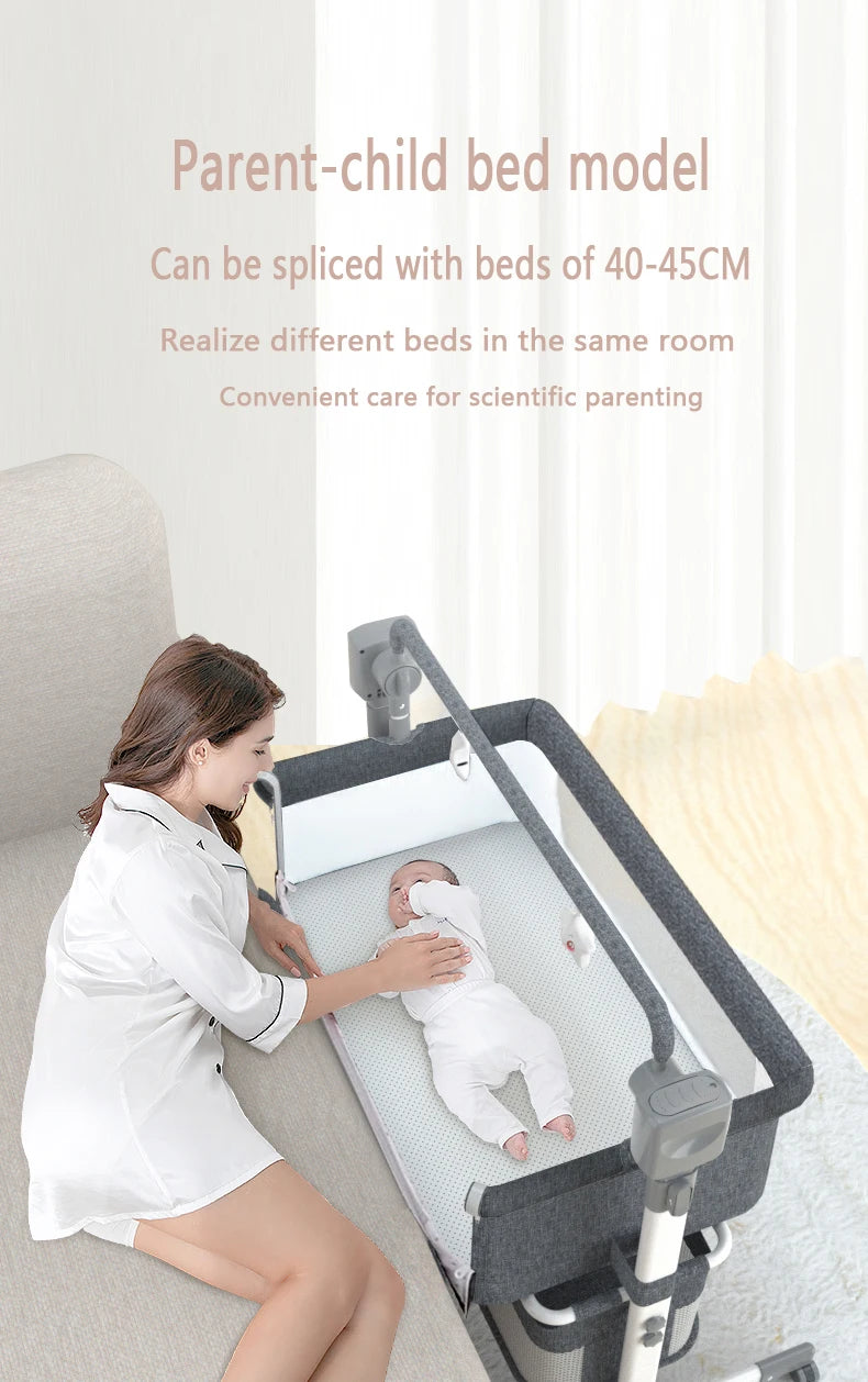 Electric Baby Crib Bassinet Cradle with Automatic Swing Bluetooth Music Timer Remote Control Foldable Design Breathable Mesh Sides Soft Mattress Stable Frame Safe Sleeping Bed for Newborn Infant Home Use and Travel Comfort Ba