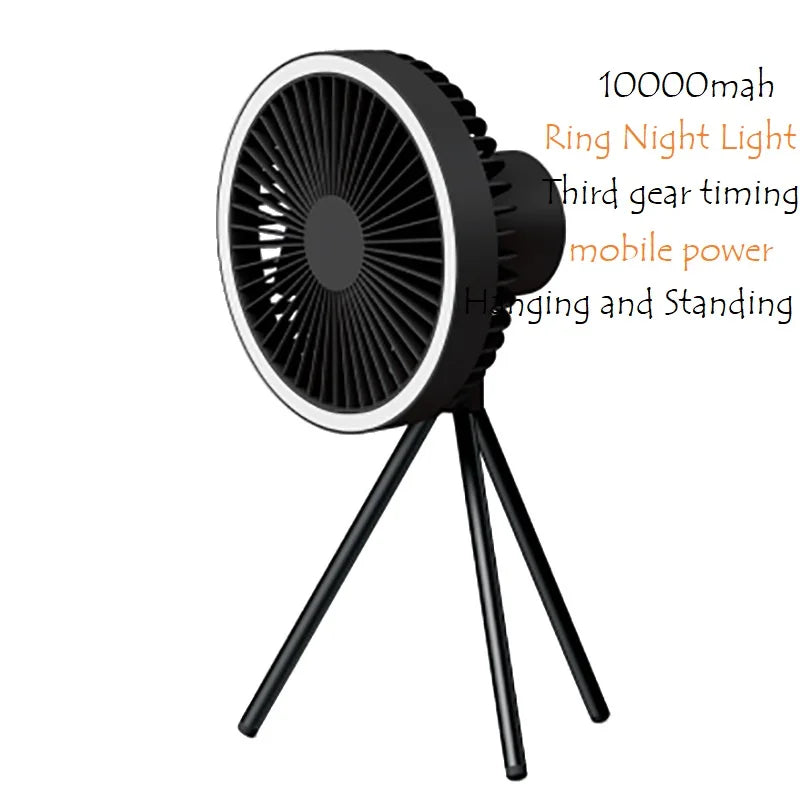10000mAh Smart APP Camping Fan Rechargeable Desktop Portable Wireless Ceiling Electric Fan with Power Bank LED Lighting Tripod