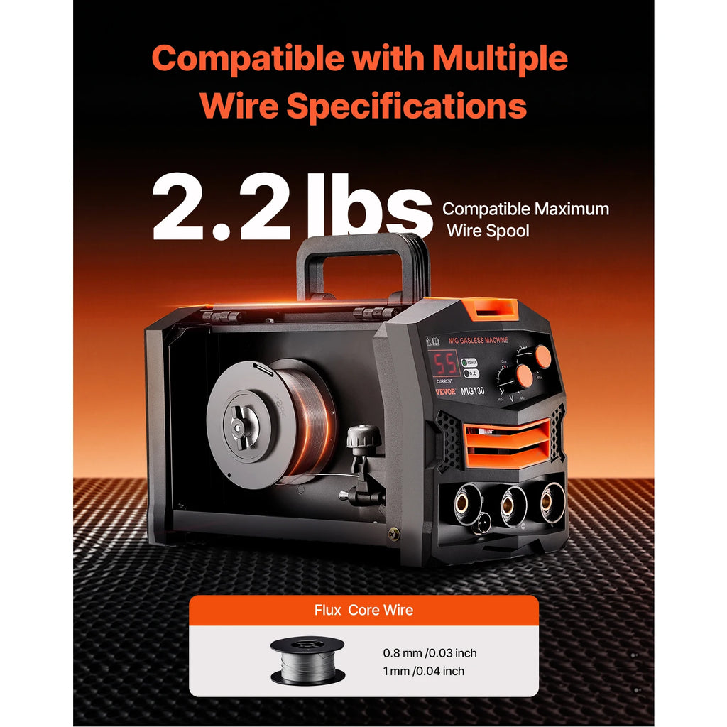 SucceBuy MIG Welder 130Amp Synergic Mig Welding Machine Gasless Flux Core Welder Portable Mig Welder with Digital Display Screen