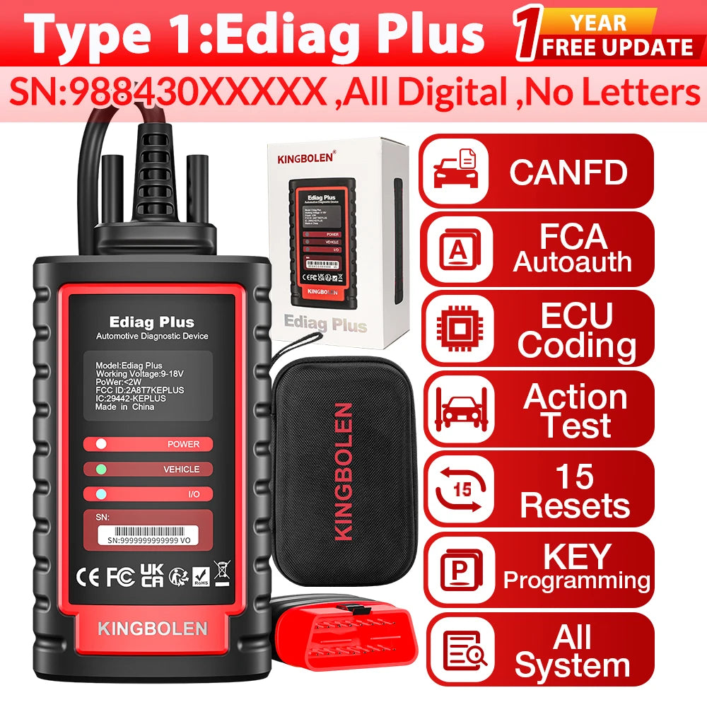 Thinkdiag 2 Ediag plus obd2 diagnostic tools add CAN FD protocol ECU coding Active test 15 Reset Service All system OBD2 scanner
