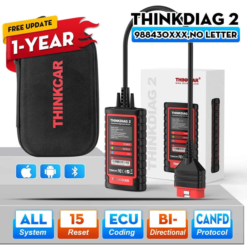 Thinkdiag 2 Ediag plus obd2 diagnostic tools add CAN FD protocol ECU coding Active test 15 Reset Service All system OBD2 scanner