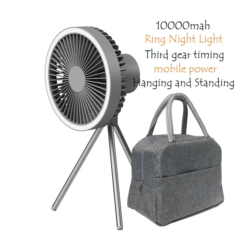 10000mAh Smart APP Camping Fan Rechargeable Desktop Portable Wireless Ceiling Electric Fan with Power Bank LED Lighting Tripod