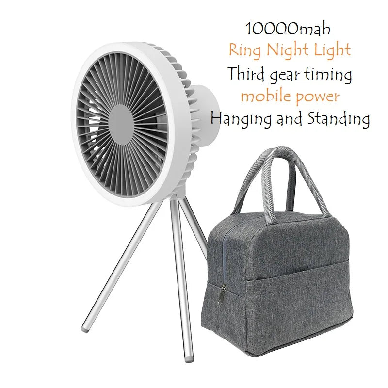 10000mAh Smart APP Camping Fan Rechargeable Desktop Portable Wireless Ceiling Electric Fan with Power Bank LED Lighting Tripod