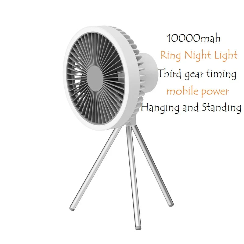 10000mAh Smart APP Camping Fan Rechargeable Desktop Portable Wireless Ceiling Electric Fan with Power Bank LED Lighting Tripod