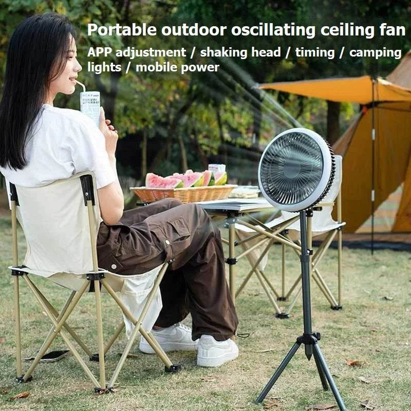 10000mAh Smart APP Camping Fan Rechargeable Desktop Portable Wireless Ceiling Electric Fan with Power Bank LED Lighting Tripod