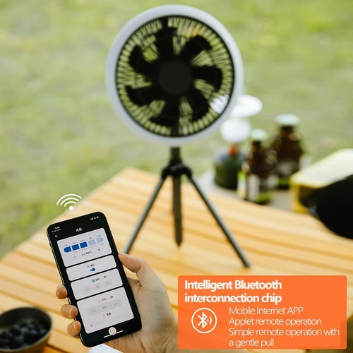 10000mAh Smart APP Camping Fan Rechargeable Desktop Portable Wireless Ceiling Electric Fan with Power Bank LED Lighting Tripod