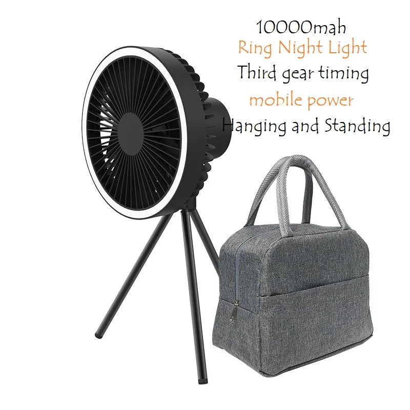 10000mAh Smart APP Camping Fan Rechargeable Desktop Portable Wireless Ceiling Electric Fan with Power Bank LED Lighting Tripod