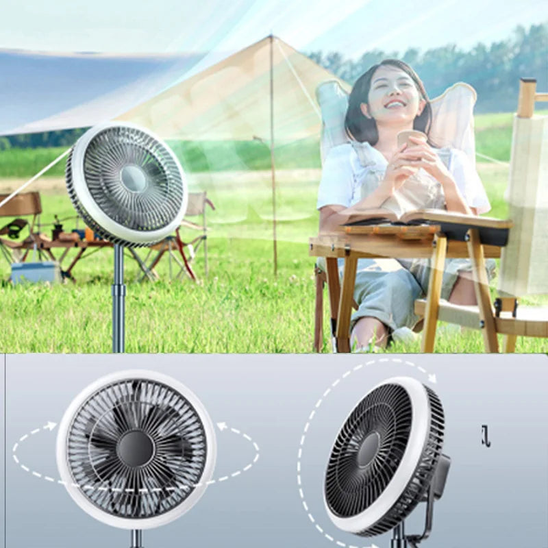 10000mAh Smart APP Camping Fan Rechargeable Desktop Portable Wireless Ceiling Electric Fan with Power Bank LED Lighting Tripod