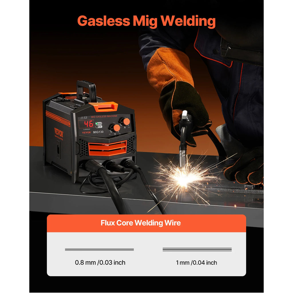 SucceBuy MIG Welder 130Amp Synergic Mig Welding Machine Gasless Flux Core Welder Portable Mig Welder with Digital Display Screen