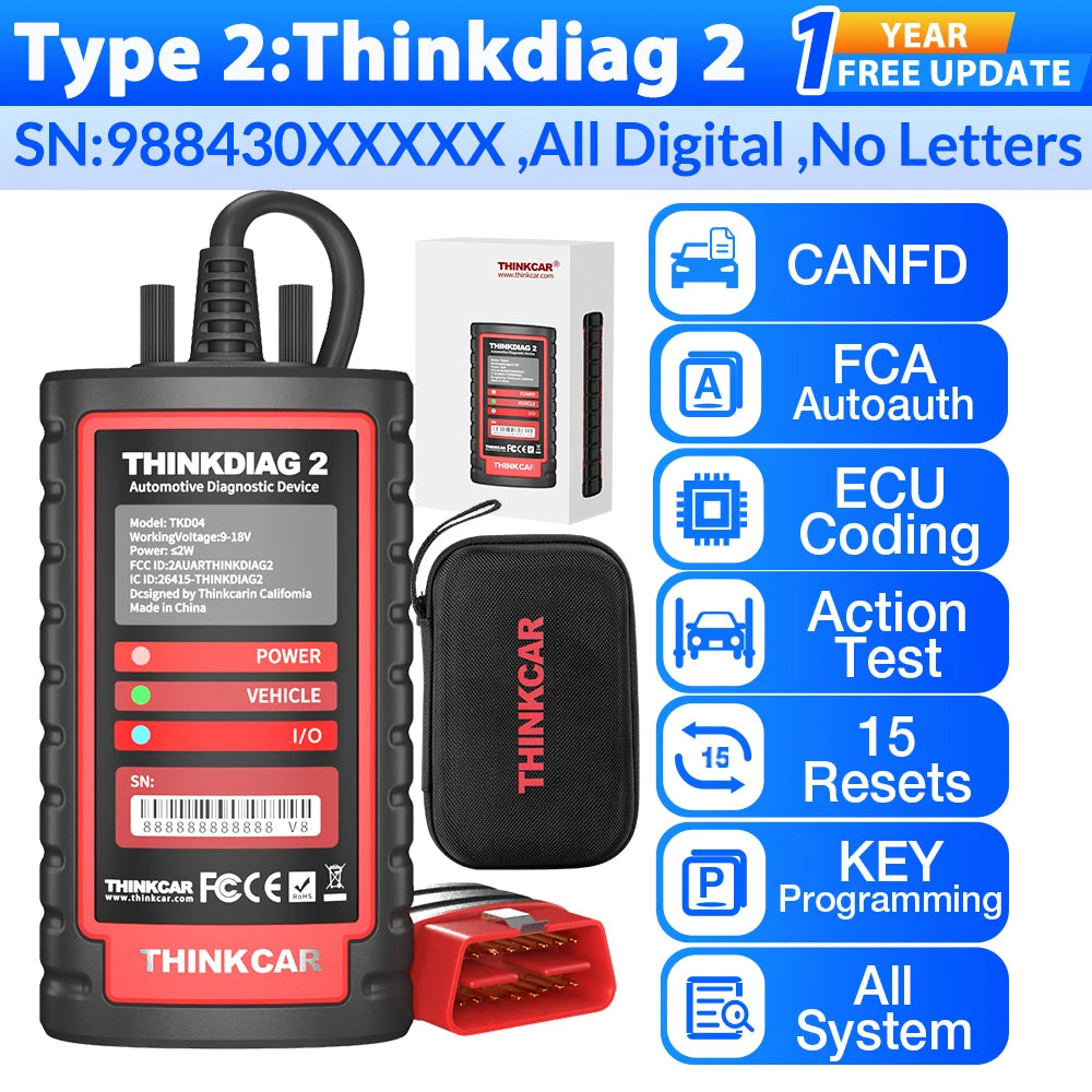 Thinkdiag 2 Ediag plus obd2 diagnostic tools add CAN FD protocol ECU coding Active test 15 Reset Service All system OBD2 scanner