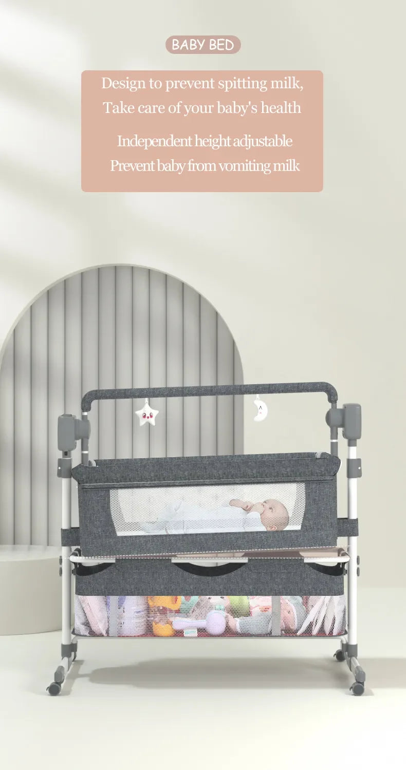 Electric Baby Crib Bassinet Cradle with Automatic Swing Bluetooth Music Timer Remote Control Foldable Design Breathable Mesh Sides Soft Mattress Stable Frame Safe Sleeping Bed for Newborn Infant Home Use and Travel Comfort Ba