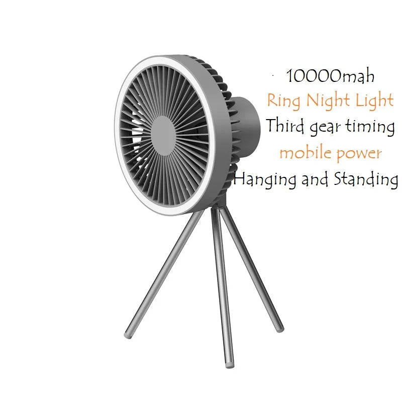 10000mAh Smart APP Camping Fan Rechargeable Desktop Portable Wireless Ceiling Electric Fan with Power Bank LED Lighting Tripod