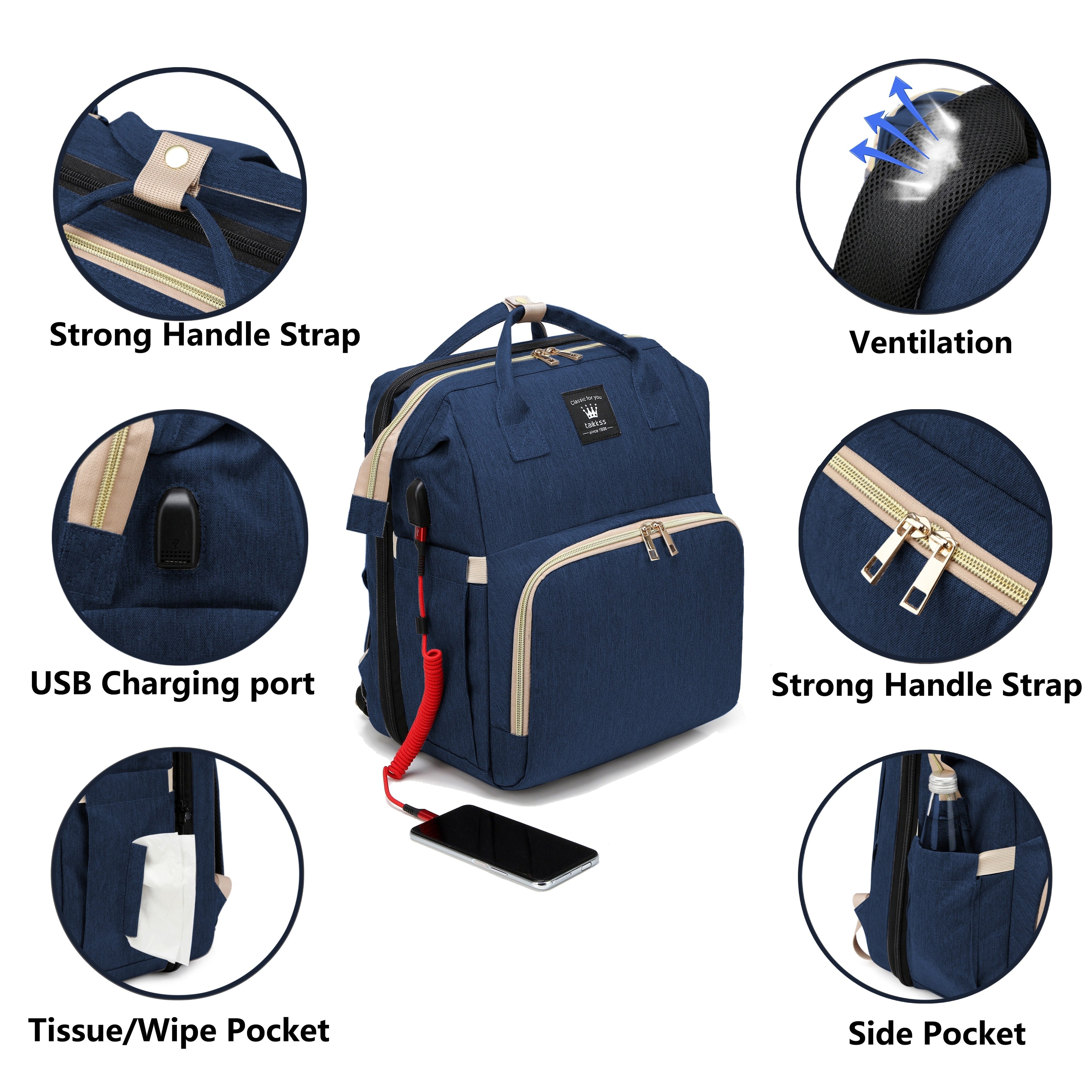 [Lamroro Diaper Bag Backpack] Lamroro Multifunctional Diaper Bag Backpack | Large Capacity, Soft Shell, Travel Backpack with Changing Station, Sunshade, Breathable Mosquito Net, Zipper Closure, Mixed Color, Polyester Fiber, U