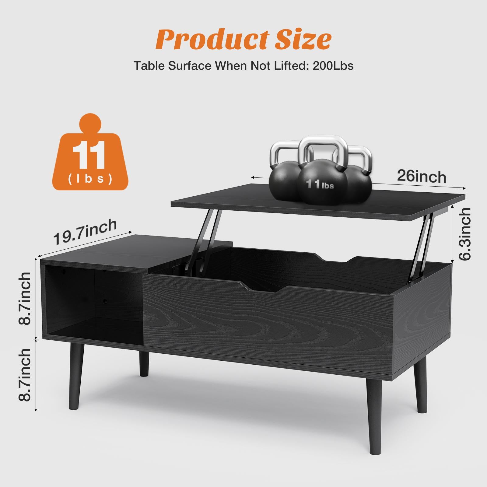 Lift Top Coffee Table ，Wooden Furniture with Hidden Compartment and Adjustable Storage