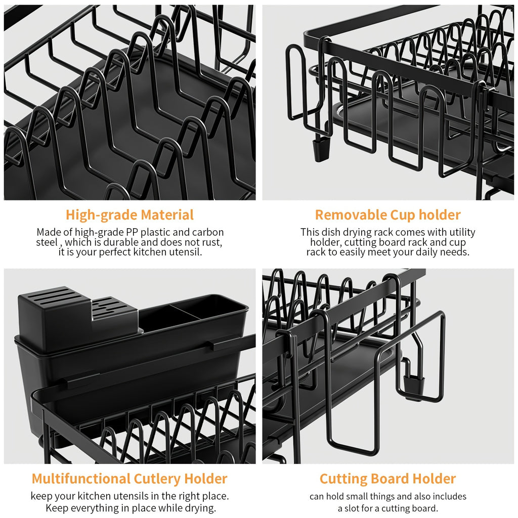 Spacious Dish Drying Rack, Expandable Dish Holder, Versatile Dish Rack for Kitchen Surface, Rust-Resistant Drying Rack with Utensil And Mug Holders