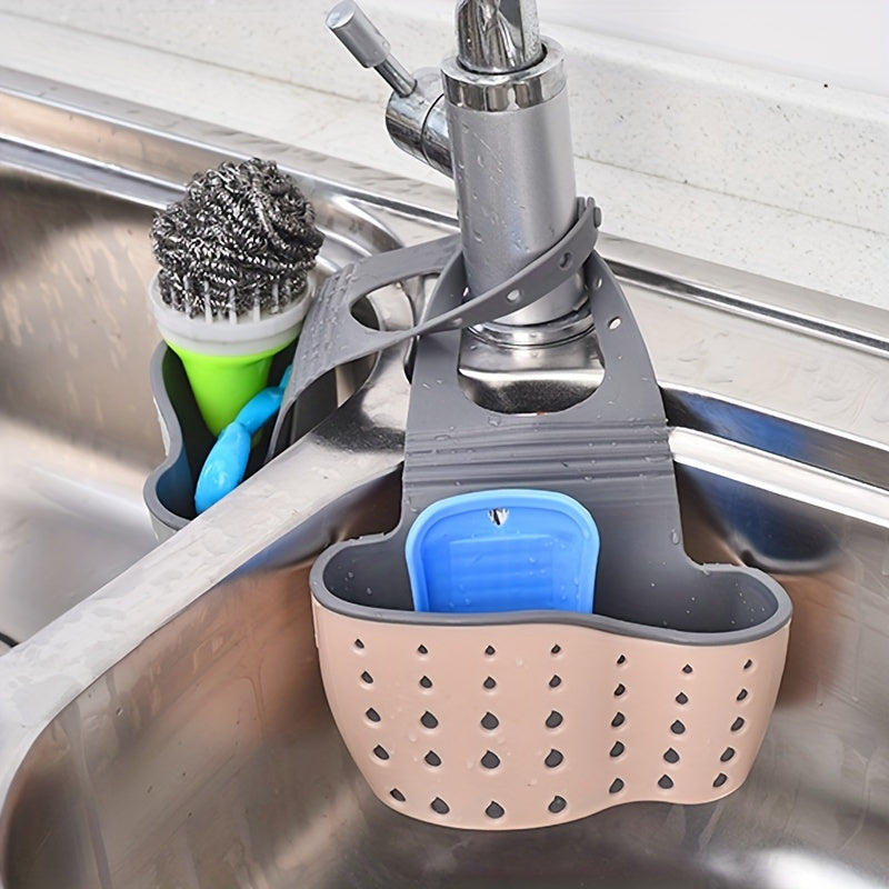 1 Pc Multifunctional Sink Sponge Rack With Adjustable Shoulder Strap - Hanging Bag, Organize And Drain Your Sponge With Ease - For Kitchen & Bathroom - Perfect For Home Organization - Ideal Gift For Housewarming
