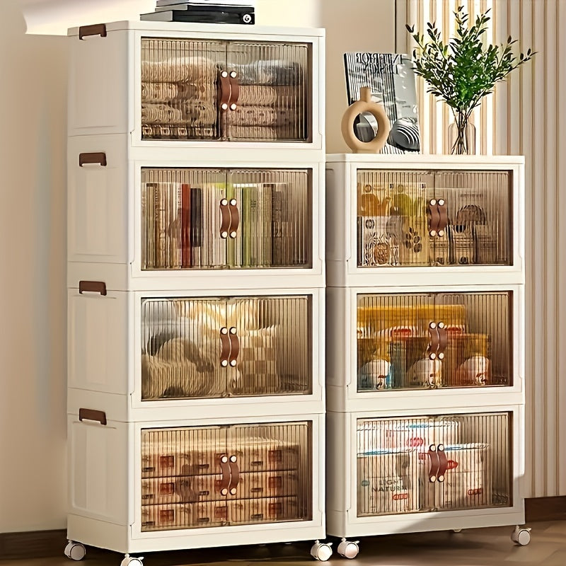 1Set Storage Cabinet, Household Foldable 3/4 Layers Sundries Storage Box, Large Capacity Plastic Boxes with Door And Wheels, for Bedroom, Living Room And Kitchen, Home Organizers And Storage, Home Accessories