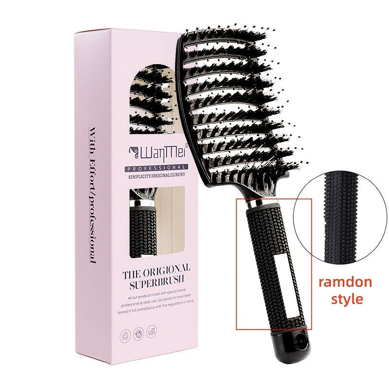 WanMei 1pc Professional Curved Vented Hair Scalp Massage Brush for Women, ABS Handle, Nylon Bristles, Long Hair Detangling Tool, Ideal for Wet Curly Hair, Hairdressing, Wedding, Valentine'S Day, Mother'S Day Gift