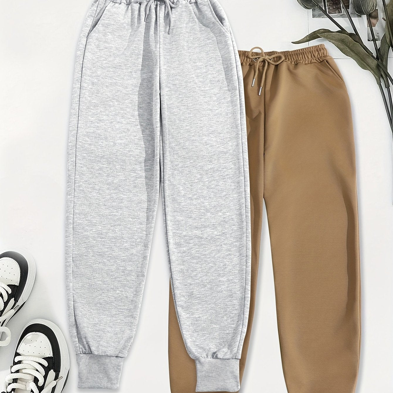 [Soft Comfortable] 2pcs Soft Comfortable Women's Casual Jogging Pants | Drawstring Waistband Sport Pants