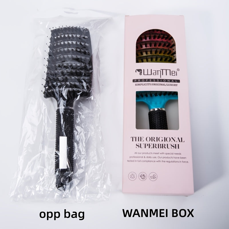 WanMei 1pc Professional Curved Vented Hair Scalp Massage Brush for Women, ABS Handle, Nylon Bristles, Long Hair Detangling Tool, Ideal for Wet Curly Hair, Hairdressing, Wedding, Valentine'S Day, Mother'S Day Gift