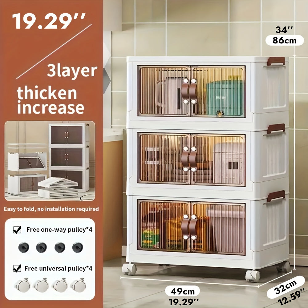 1Set Storage Cabinet, Household Foldable 3/4 Layers Sundries Storage Box, Large Capacity Plastic Boxes with Door And Wheels, for Bedroom, Living Room And Kitchen, Home Organizers And Storage, Home Accessories