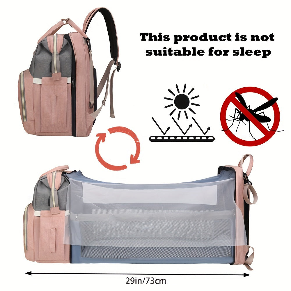 [Lamroro Diaper Bag Backpack] Lamroro Multifunctional Diaper Bag Backpack | Large Capacity, Soft Shell, Travel Backpack with Changing Station, Sunshade, Breathable Mosquito Net, Zipper Closure, Mixed Color, Polyester Fiber, U