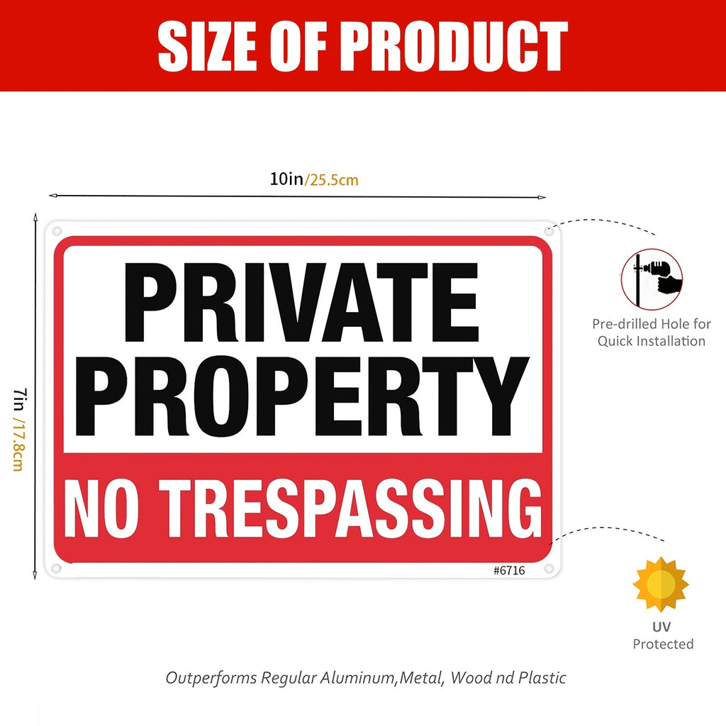 4pcs Private Property No Trespassing Sign Metal Signs 10"x7" Rust Free Aluminum, Indoor & Outdoor Use
