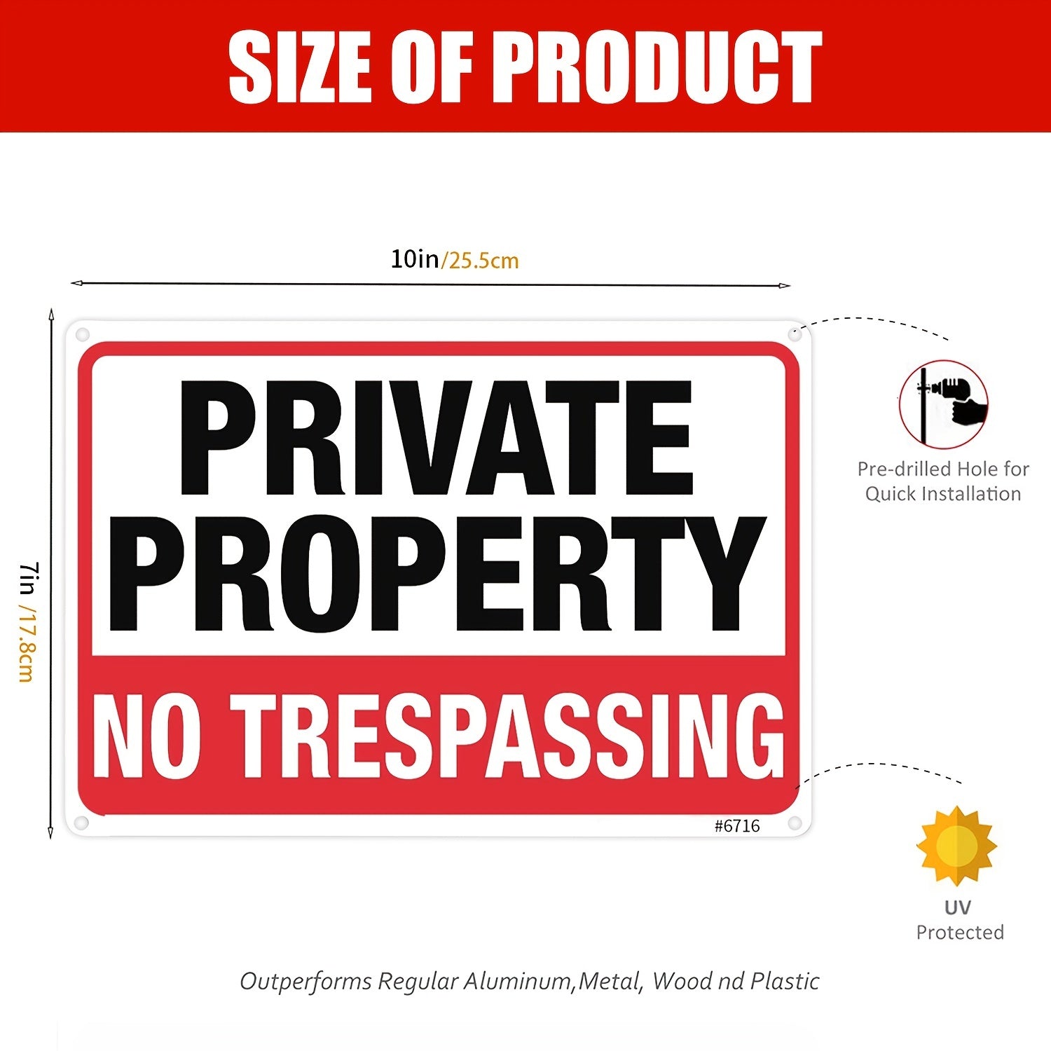 4pcs Private Property No Trespassing Sign Metal Signs 10"x7" Rust Free Aluminum, Indoor & Outdoor Use
