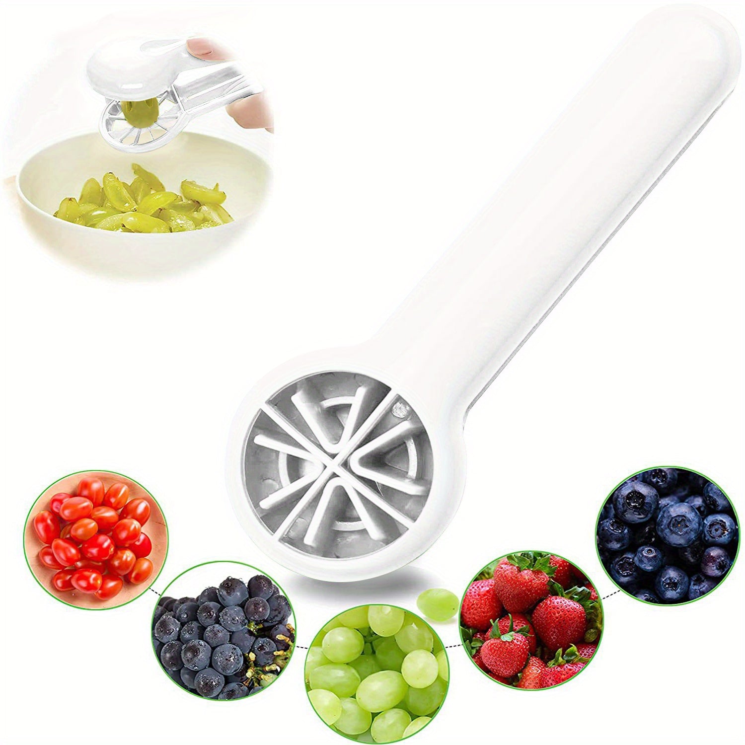 PANCERKA Portable Fruit Cutter - No Blade, Easy Grip Handle, Ergonomic Design for Safe Slicing, Dishwasher Safe, Ideal for Grapes, Cherries, Tomatoes, Strawberries, and Small Fruits, Fruit Slicing Tool | Ergonomic Handle | Du