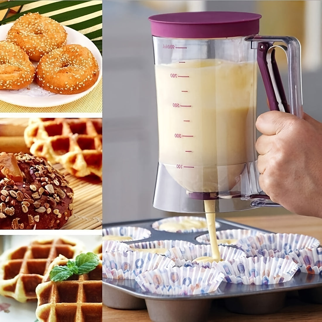 1pc Pancake Cupcake Batter Dispenser, Batter Separator Bakeware Maker with Measuring Label, Perfect Baking Tool for Cupcakes, Waffles, Muffin Mix, or Any Baked Goods