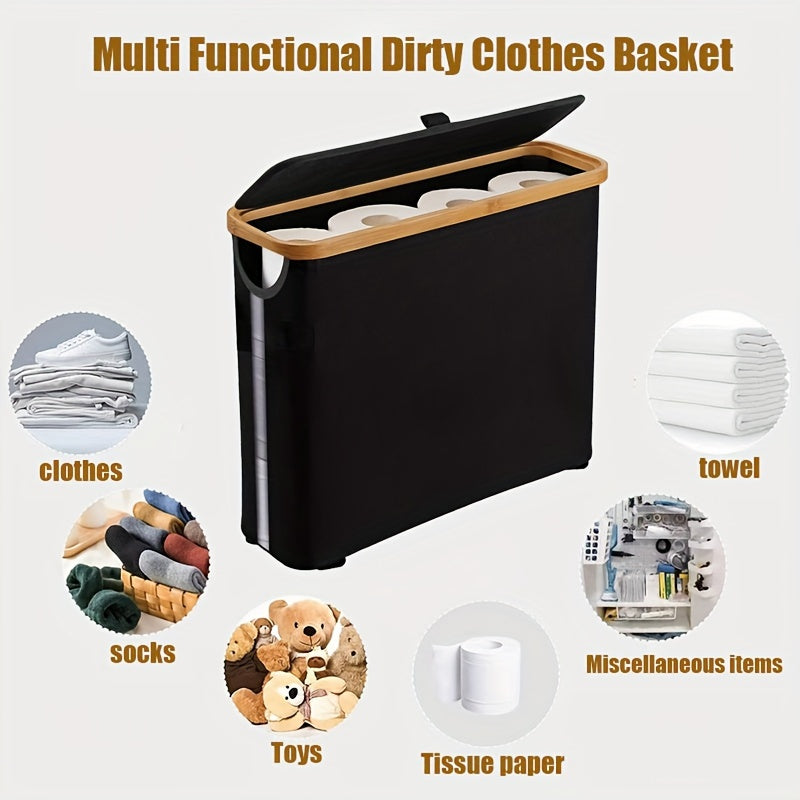[1 pc Ultimate Bathroom Organizer] 1 pc Toilet Paper Basket - Toilet Paper Storage -The Ultimate Bathroom Organizer.Bamboo Storage Basket, Toilet Paper Organizer Basket, Bathroom Accessories Holder - Toilet Paper Bin, Enclose