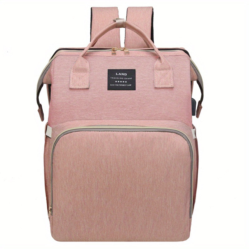 [Lamroro Diaper Bag Backpack] Lamroro Multifunctional Diaper Bag Backpack | Large Capacity, Soft Shell, Travel Backpack with Changing Station, Sunshade, Breathable Mosquito Net, Zipper Closure, Mixed Color, Polyester Fiber, U