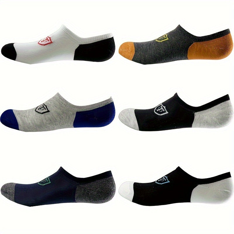 6-Pack Minimalist Casual Letter Mid-Calf Socks, Breathable Business Men's Socks