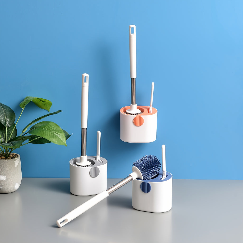 1set Silicone Wall-Mounted Toilet Brush - Non-Dead Angle Cleaning for Bathroom and Toilet - Includes Cleaning Artifact Set
