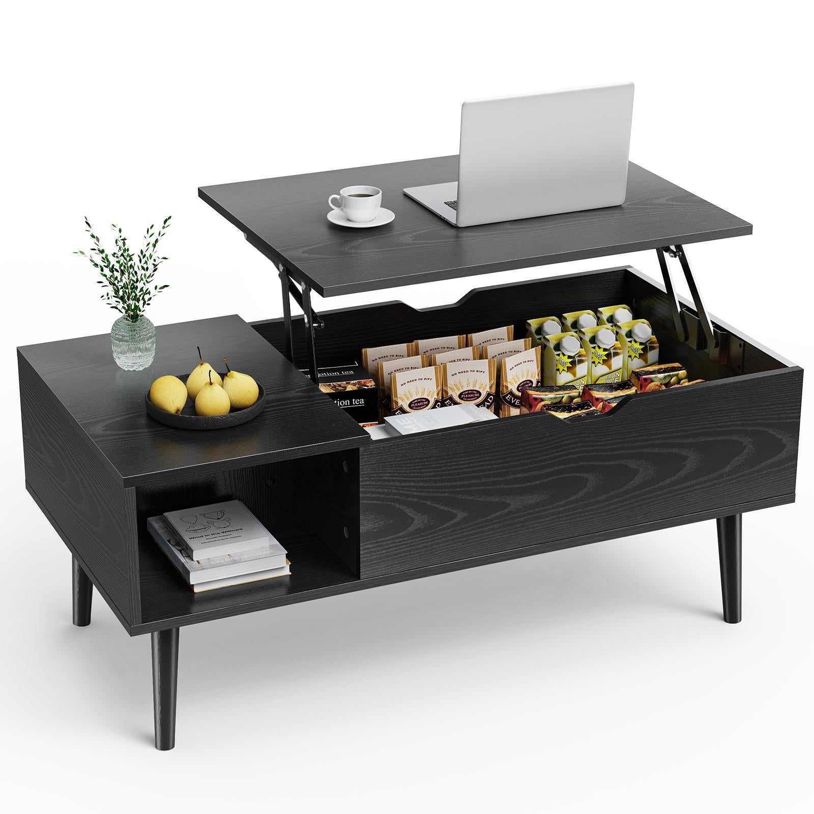 Lift Top Coffee Table ，Wooden Furniture with Hidden Compartment and Adjustable Storage