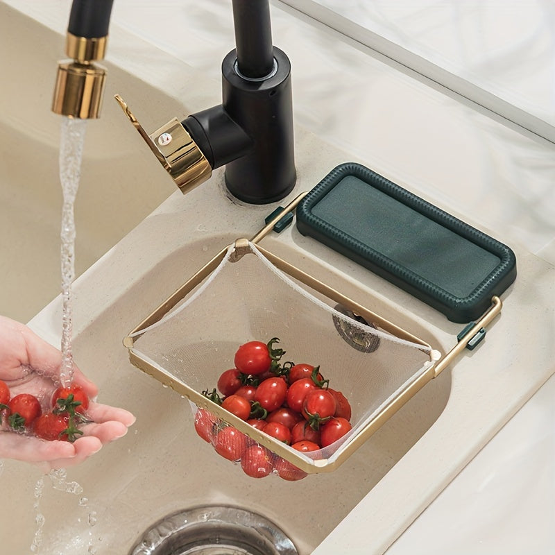 [Foldable Sink Filter Rack Strainer] Sink Filter Rack Kitchen Foldable Sink Strainer Mesh Bag Stand Waste Garbage Net Shelf Anti-Clogging Disposable Garbage Mesh Bag