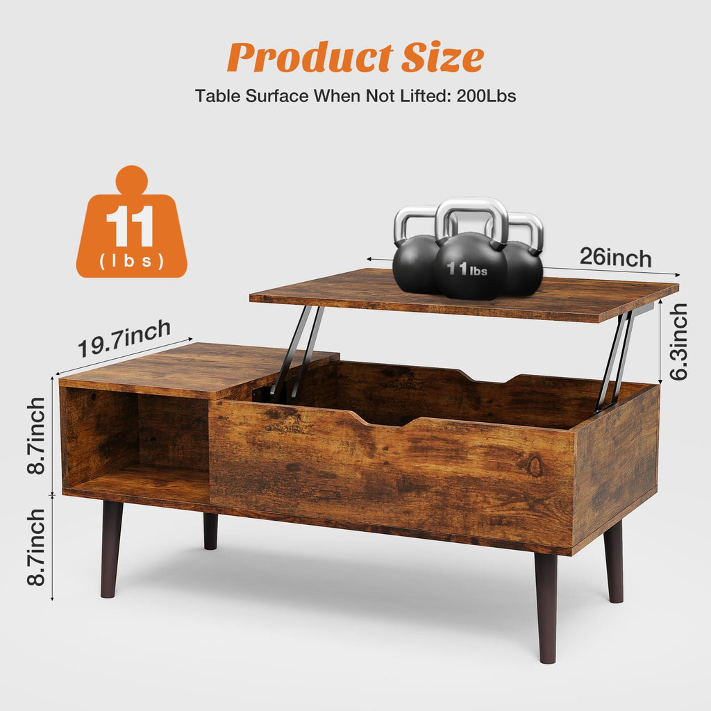 Lift Top Coffee Table ，Wooden Furniture with Hidden Compartment and Adjustable Storage
